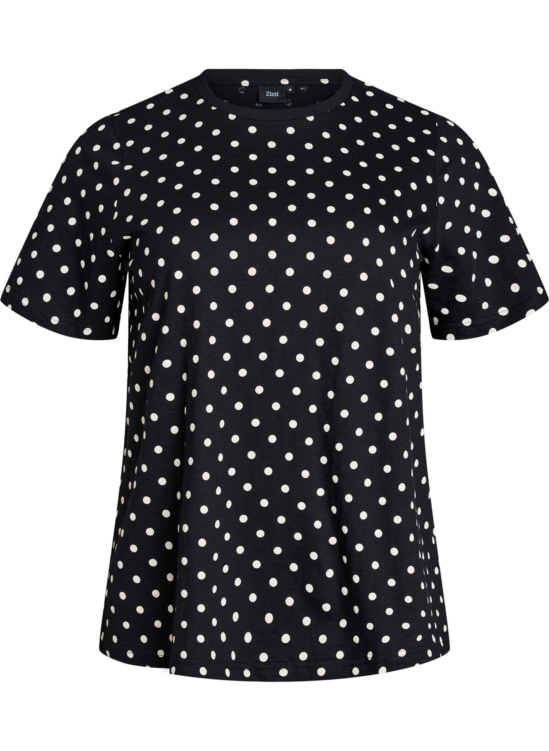 Zizzi T-shirt en coton &agrave; pois, Noir, Packshot image number 0