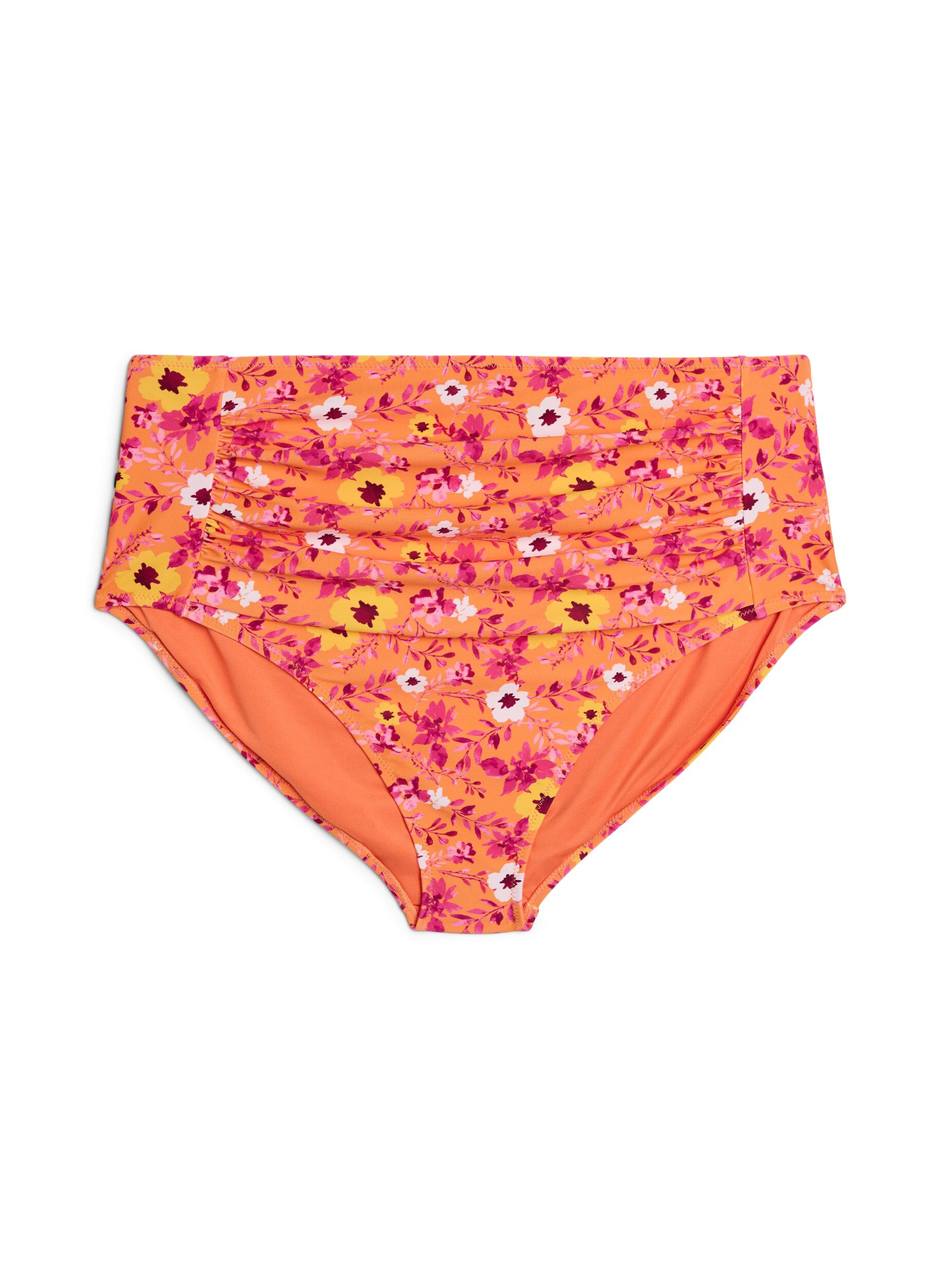 Zizzi Culotte de bikini taille haute &agrave; motif, Orange, Packshot image number 0