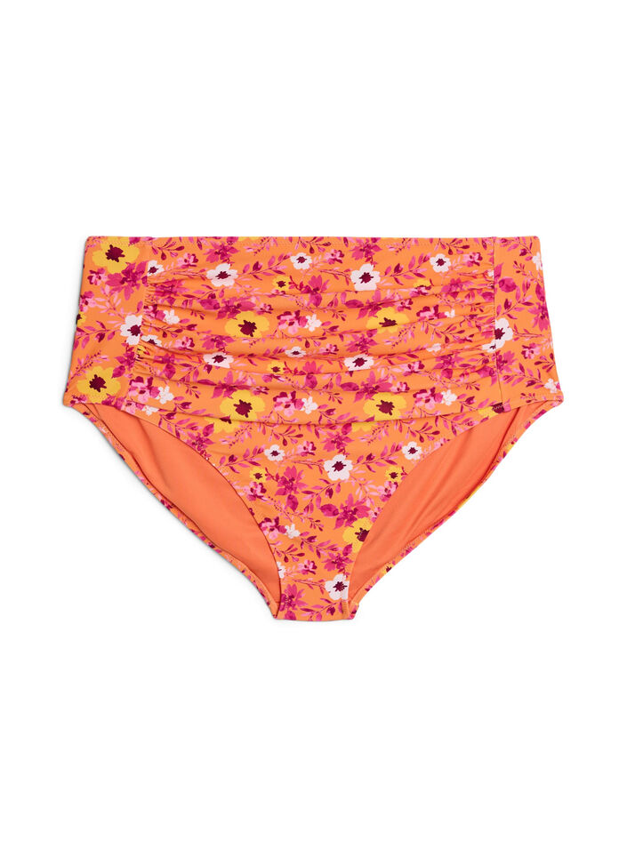 Culotte de bikini taille haute &agrave; motif, Orange, Packshot image number 0