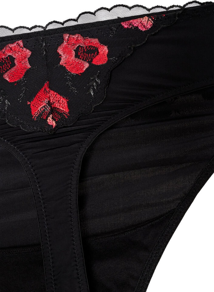 String aus Mikrofaser mit gebl&uuml;mter Stickerei, Schwarz, Packshot image number 2