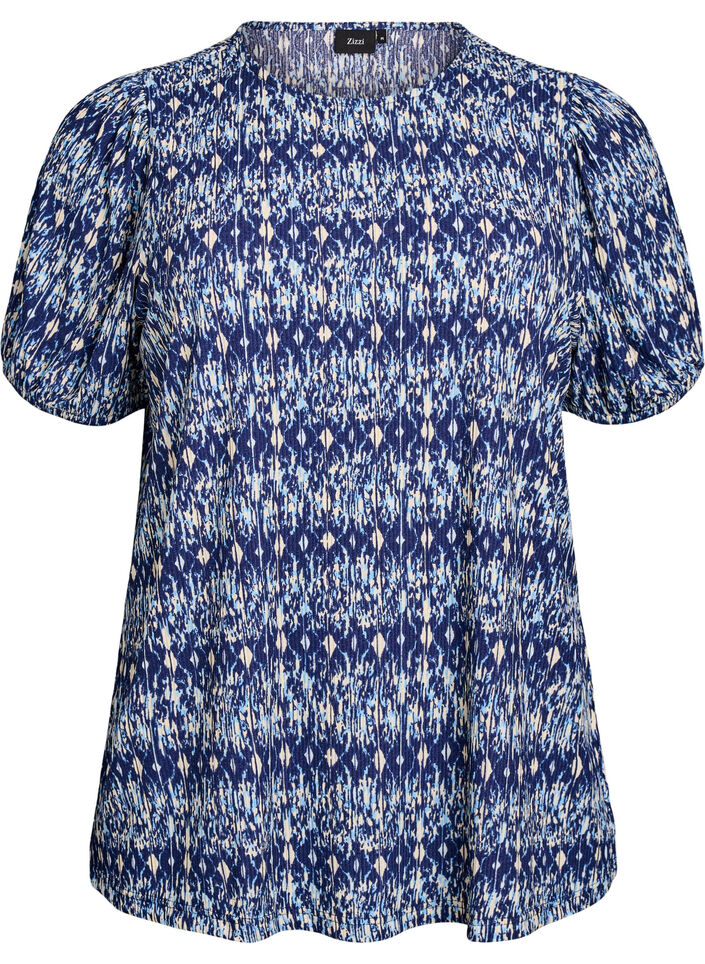 Gemusterte Bluse mit kurzen Ärmeln, Blau, Packshot image number 0