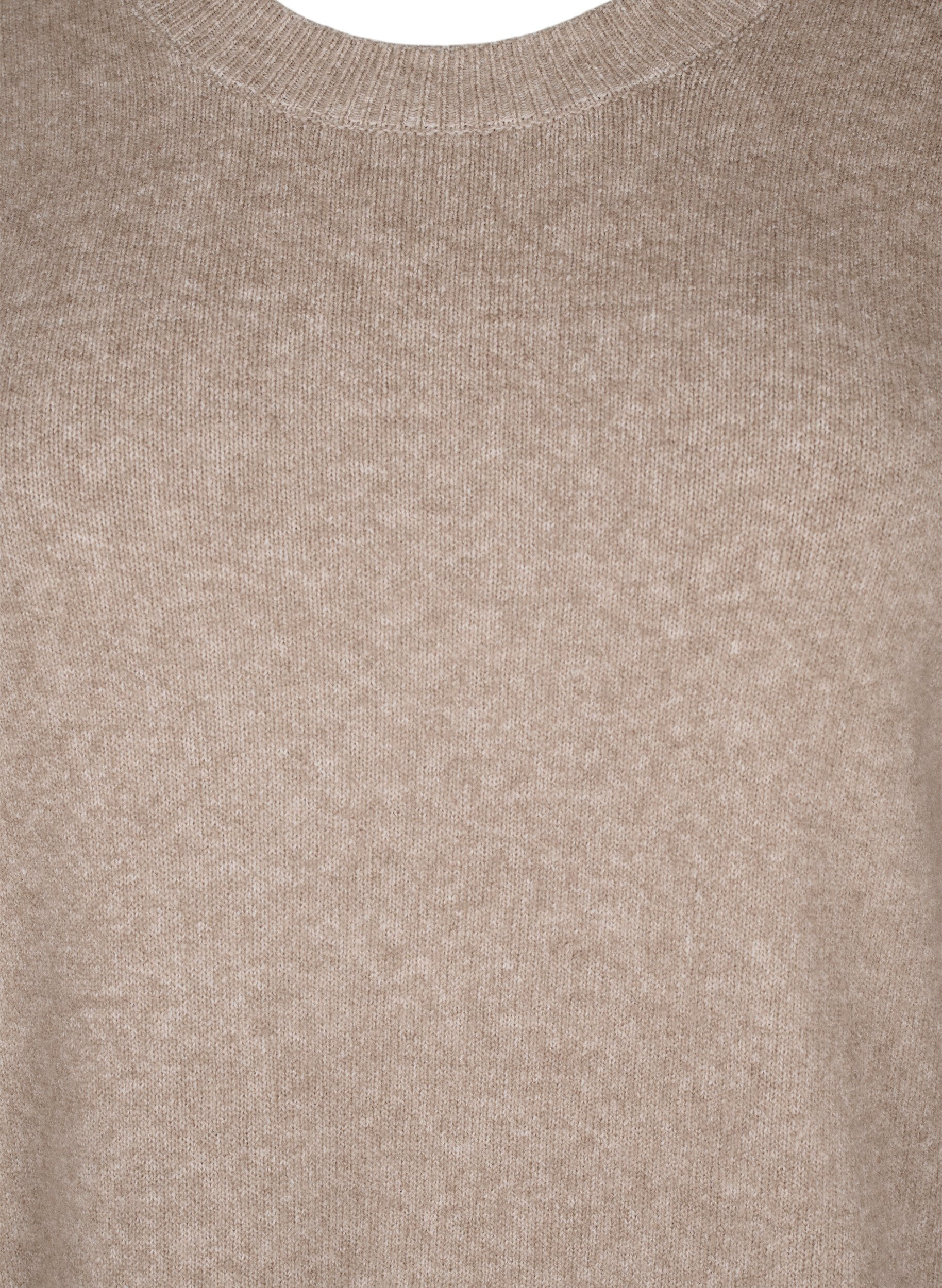 Zizzi Robe en maille &agrave; col rond et fendue, Desert Taupe Mel., Packshot image number 2