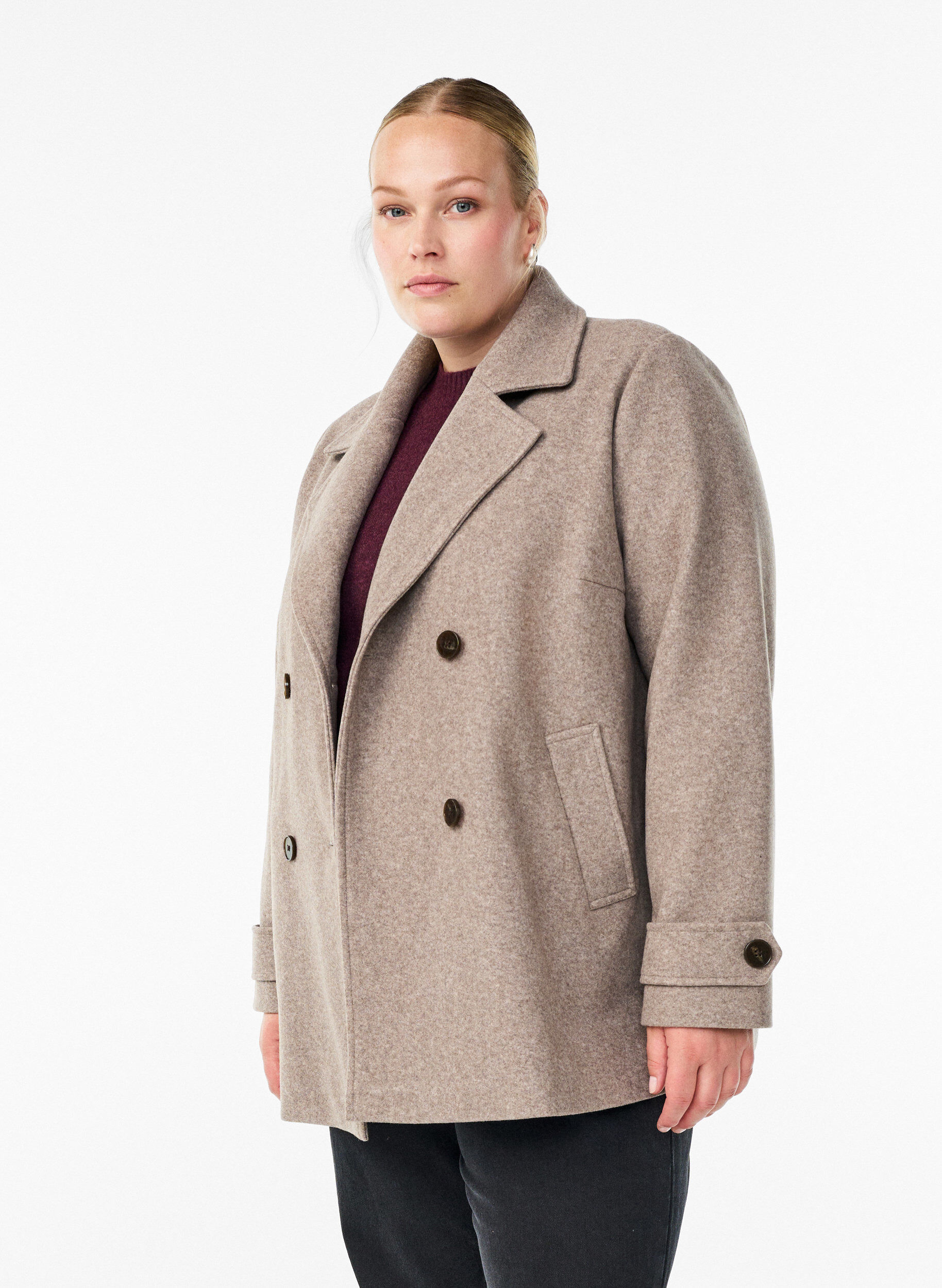 ZizziKurzmantel mit zweireihiger Knopfleiste, Beige, Model image number 0