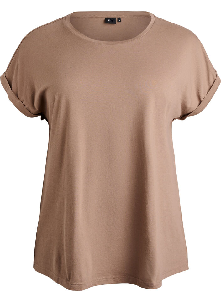 T-shirt &agrave; manches courtes en coton m&eacute;lang&eacute;, Marron, Packshot image number 0