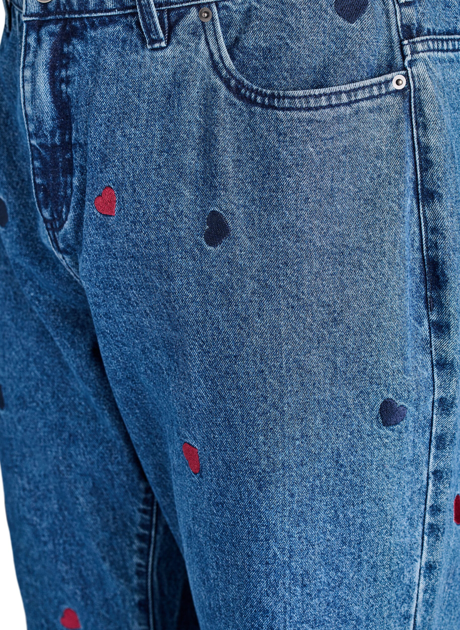 Zizzi Jean Gemma taille haute avec broderies, Bleu, Packshot image number 2