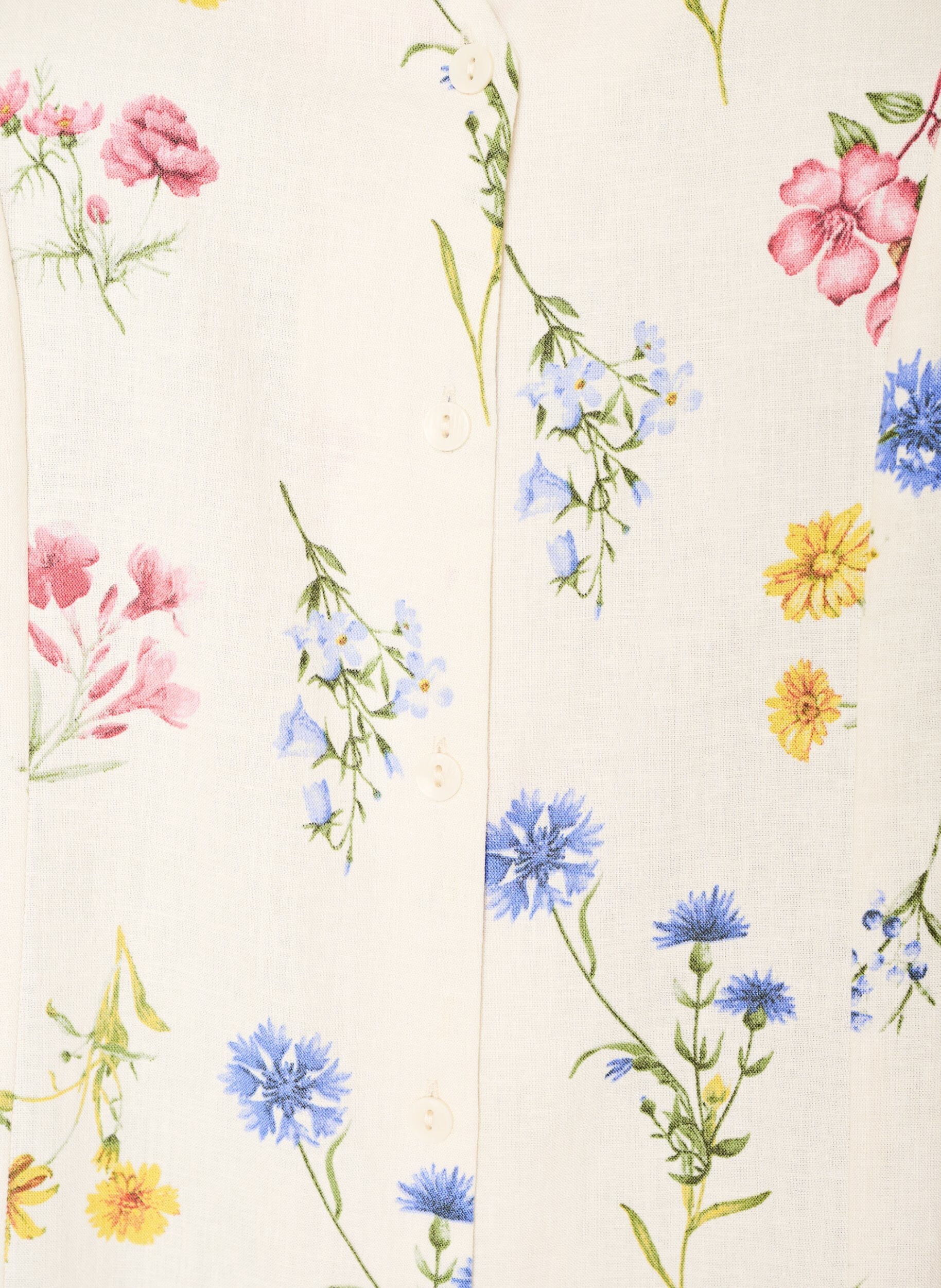 Zizzi Midikleid aus Leinen und Viskose mit R&uuml;schen&auml;rmeln, Beige, Packshot image number 2