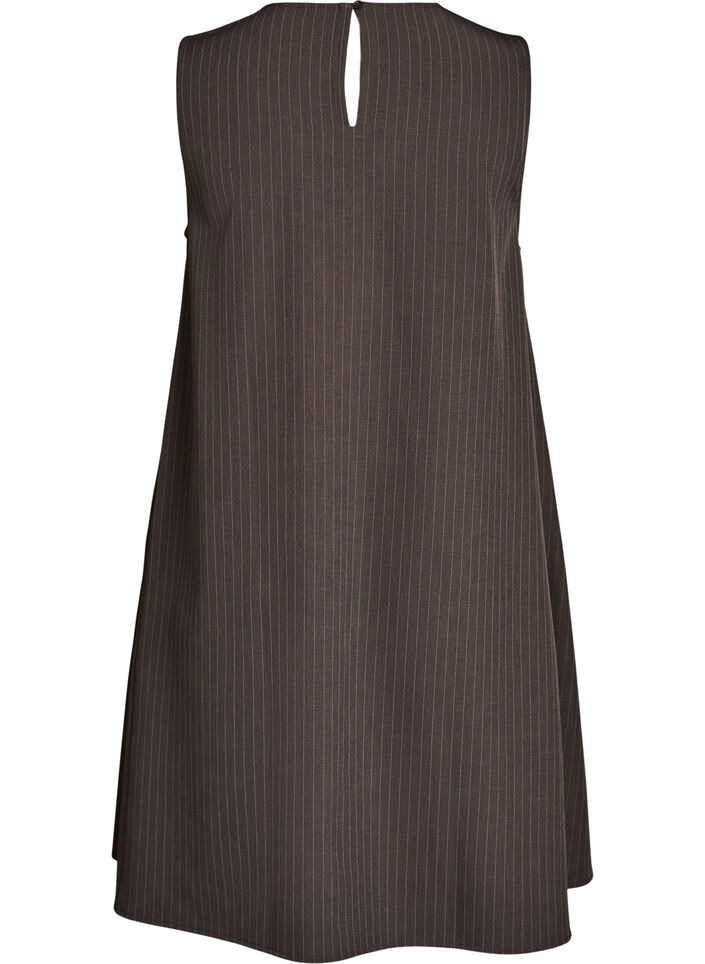Robe coupe &eacute;vas&eacute;e sans manches &agrave; fines rayures, Marron, Packshot image number 1