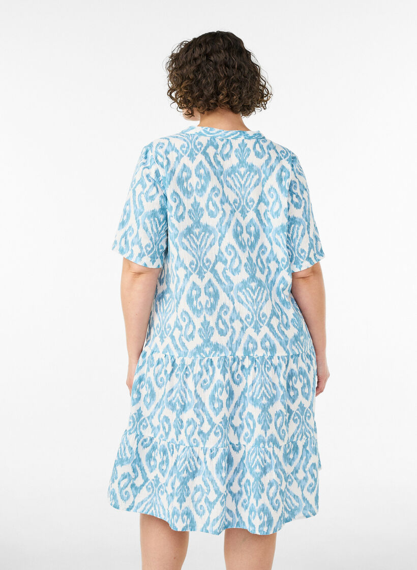 Kurzes A-Linien-Kleid aus Baumwollmusselin, Vanille, Model image number 2