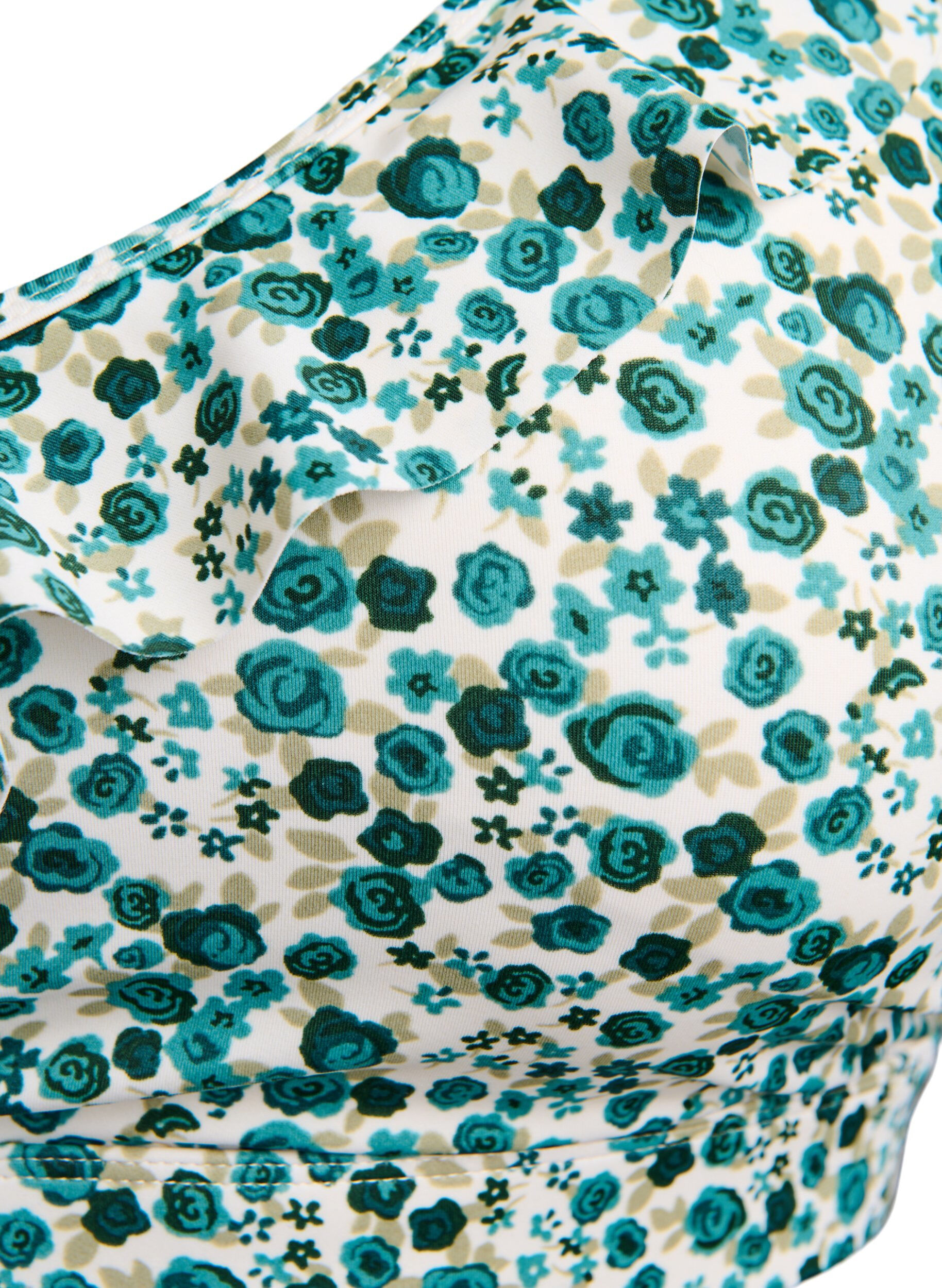 ZizziHaut de bikini &agrave; fleurs et &agrave; d&eacute;tails de jabot, Vert, Packshot image number 2