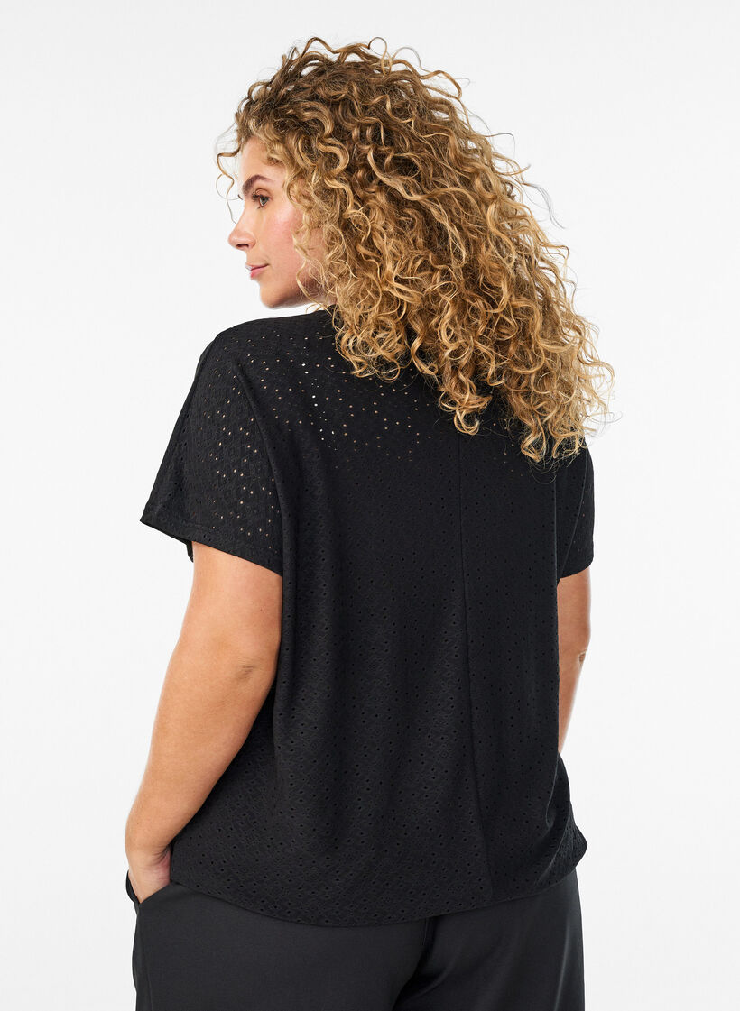 Bluse mit Lochstickerei und Ballon&auml;rmeln, Schwarz, Model image number 2