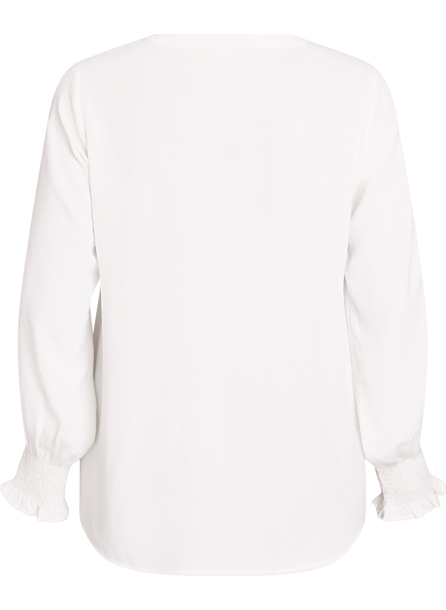 ZizziBlouse avec poignets smock&eacute;s et col en V, Vanille, Packshot image number 1