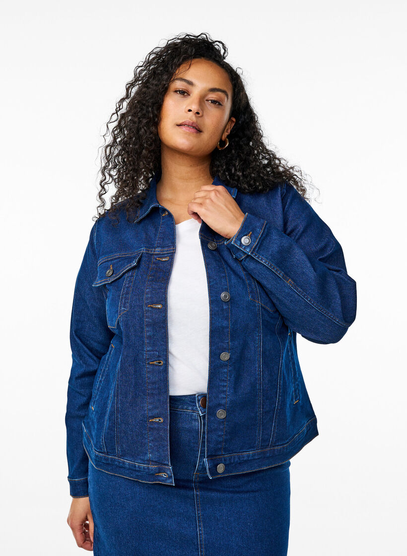 Denim-Jacke aus elastischer Baumwollmischung, Blau, Model image number 0