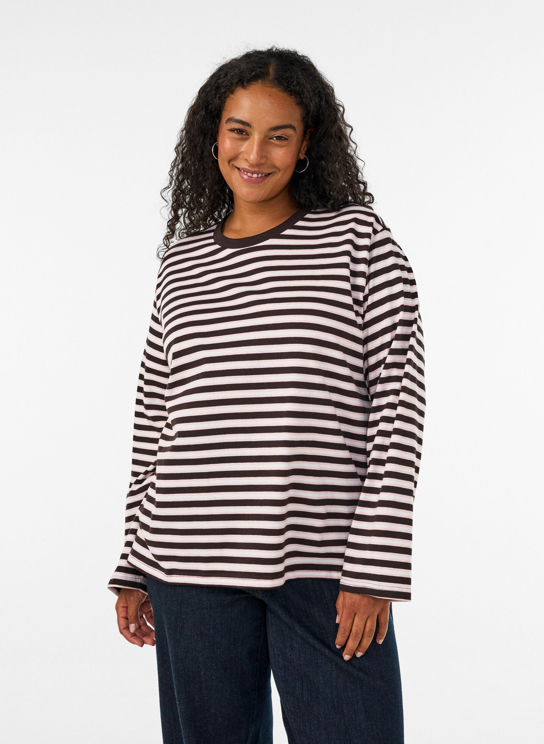 ZizziBasic t-shirt with long sleeves, Pink, Model image number 0