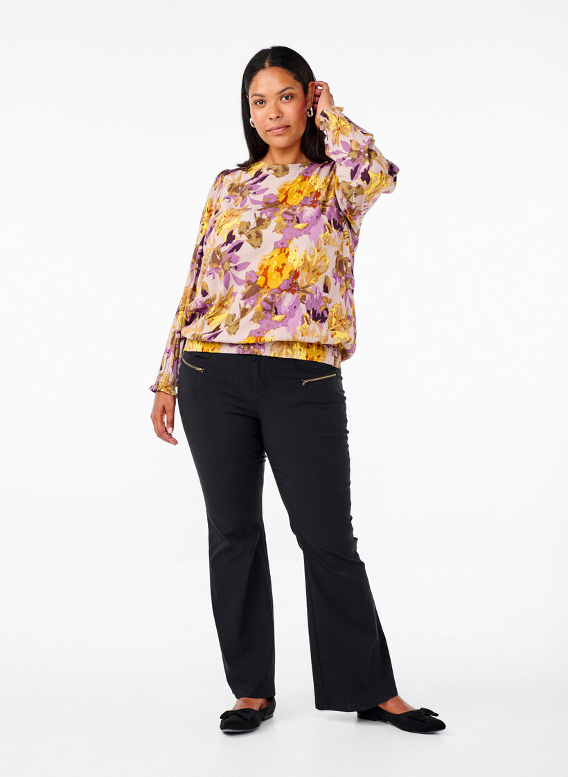 Künstlerbluse mit Blumenmuster, Purple Flower, Model image number 2
