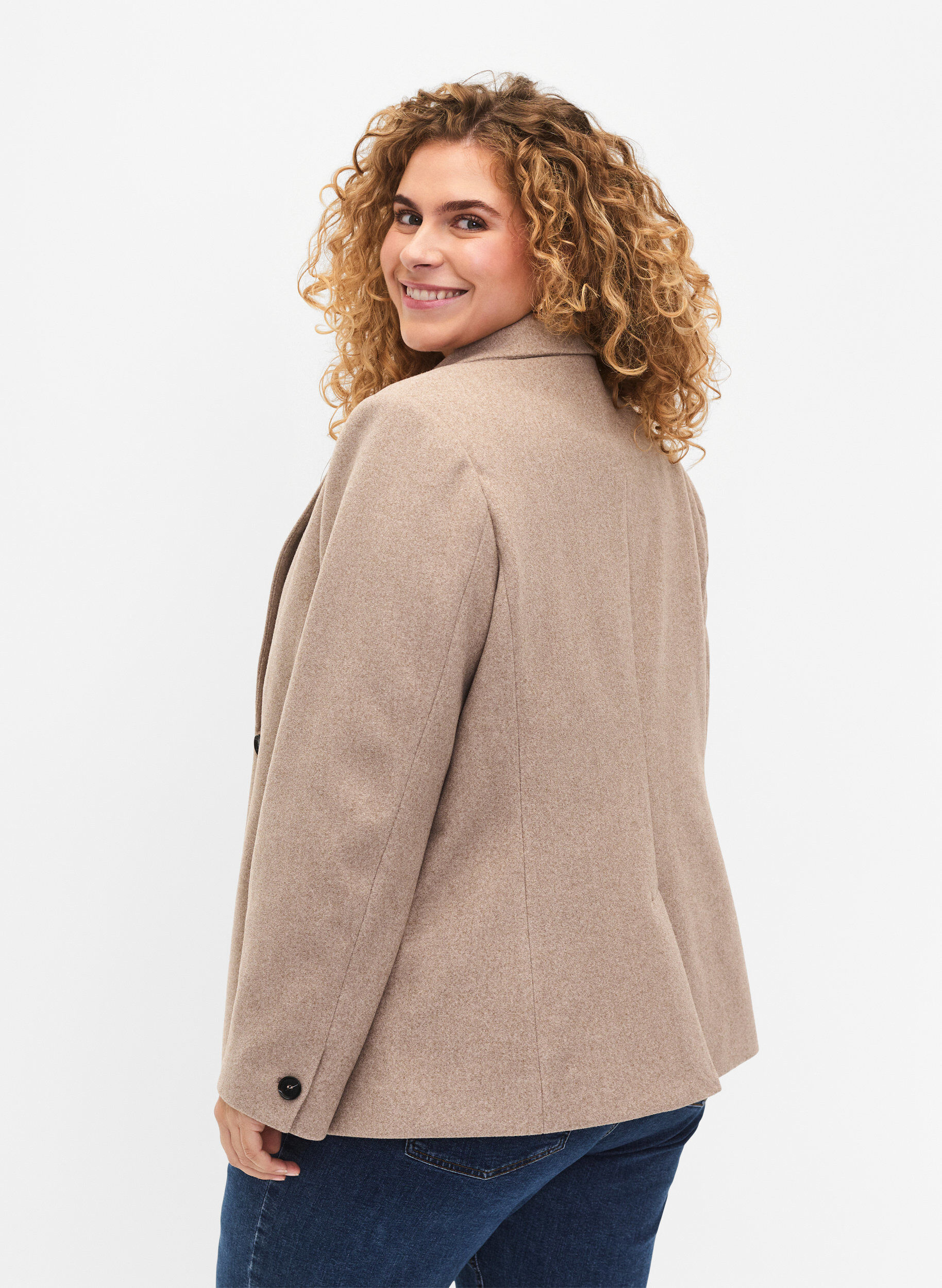 Zizzi Blazer en m&eacute;lange de tissu avec fente, Pumice Stone Mel., Model image number 1