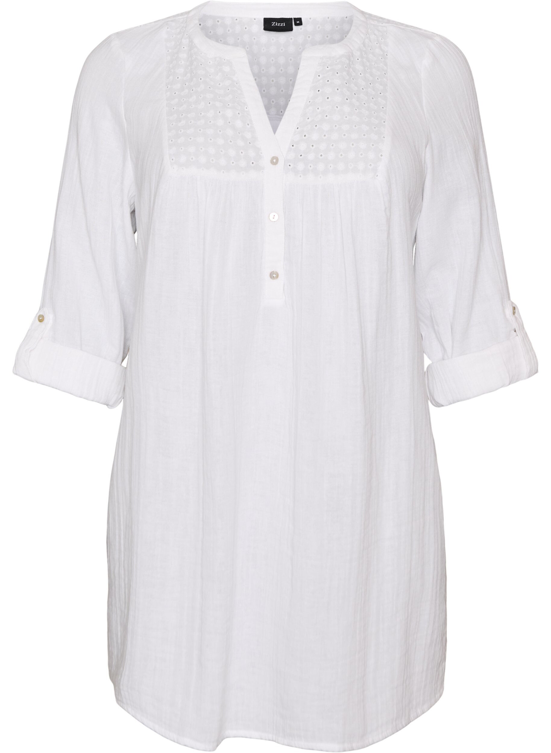 ZizziTunique en mousseline de coton avec broderie anglaise, Blanc, Packshot image number 0