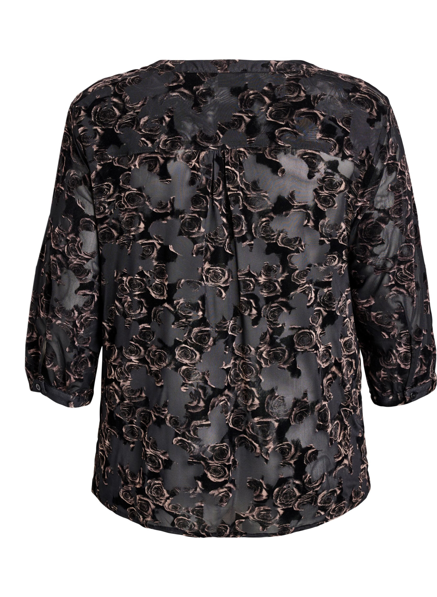 Zizzi Blouse en maille avec des roses en velours et des manches 3/4, Noir, Packshot image number 1