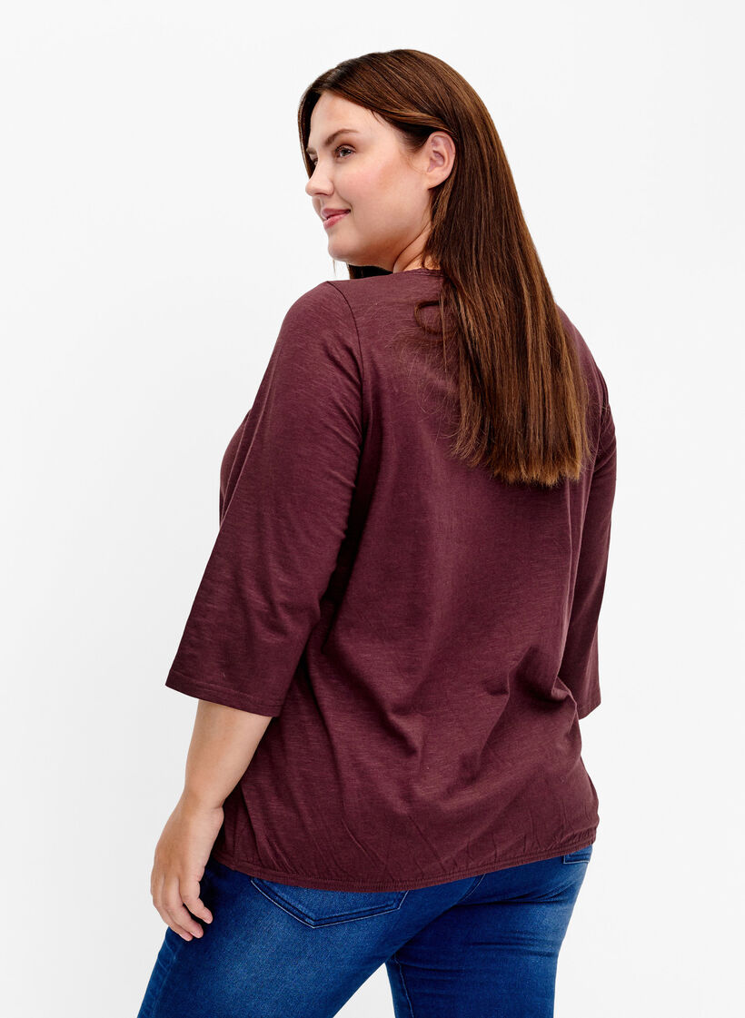 Blouse en coton à manches 3/4, Fudge, Model image number 1