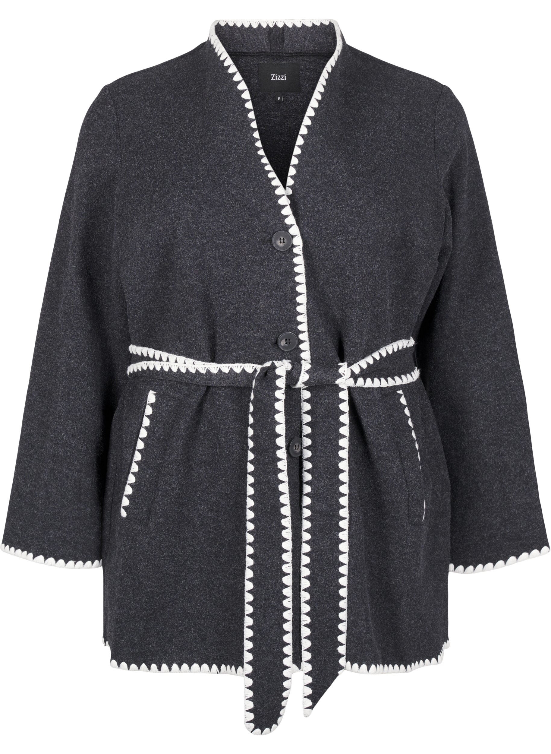 Zizzi Mantel mit kontrastfarbenen R&auml;ndern, Dark Grey Melange, Packshot image number 0