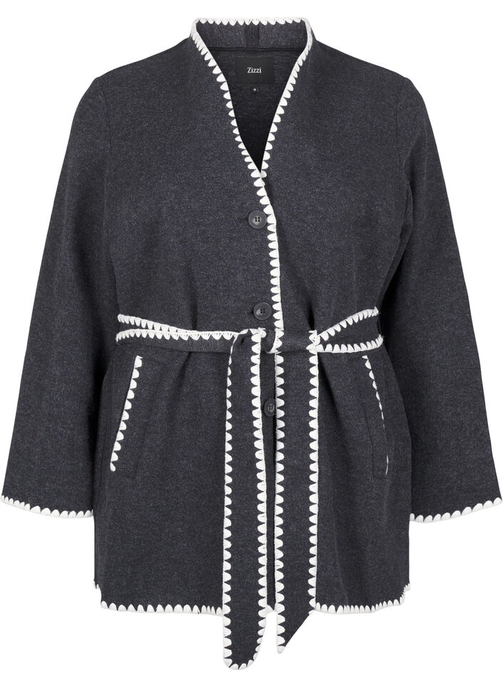 Mantel mit kontrastfarbenen Rändern, Dark Grey Melange, Packshot image number 0