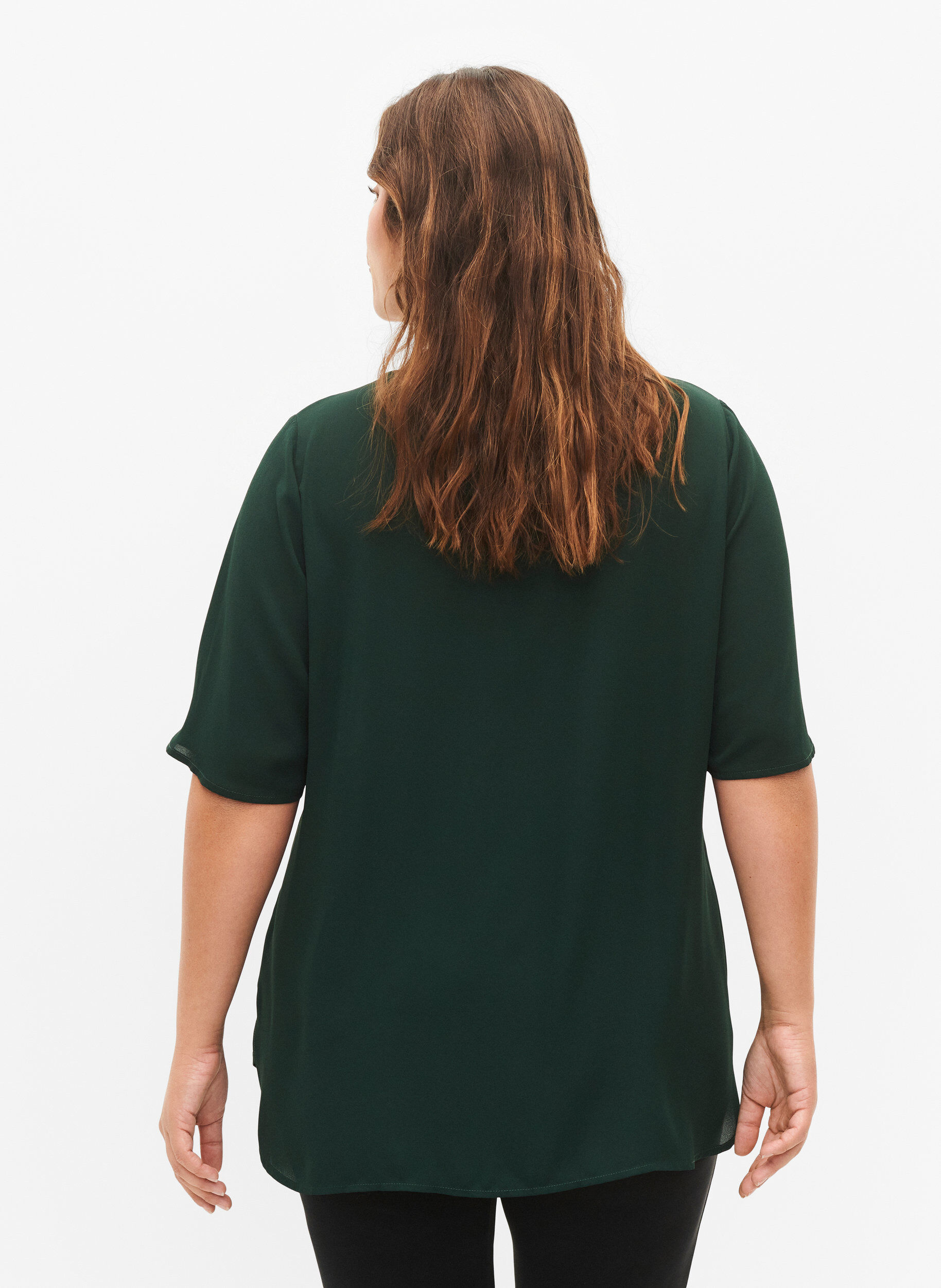 Zizzi V-Ausschnitt Bluse mit Rei&szlig;verschluss, Scarab, Model image number 1