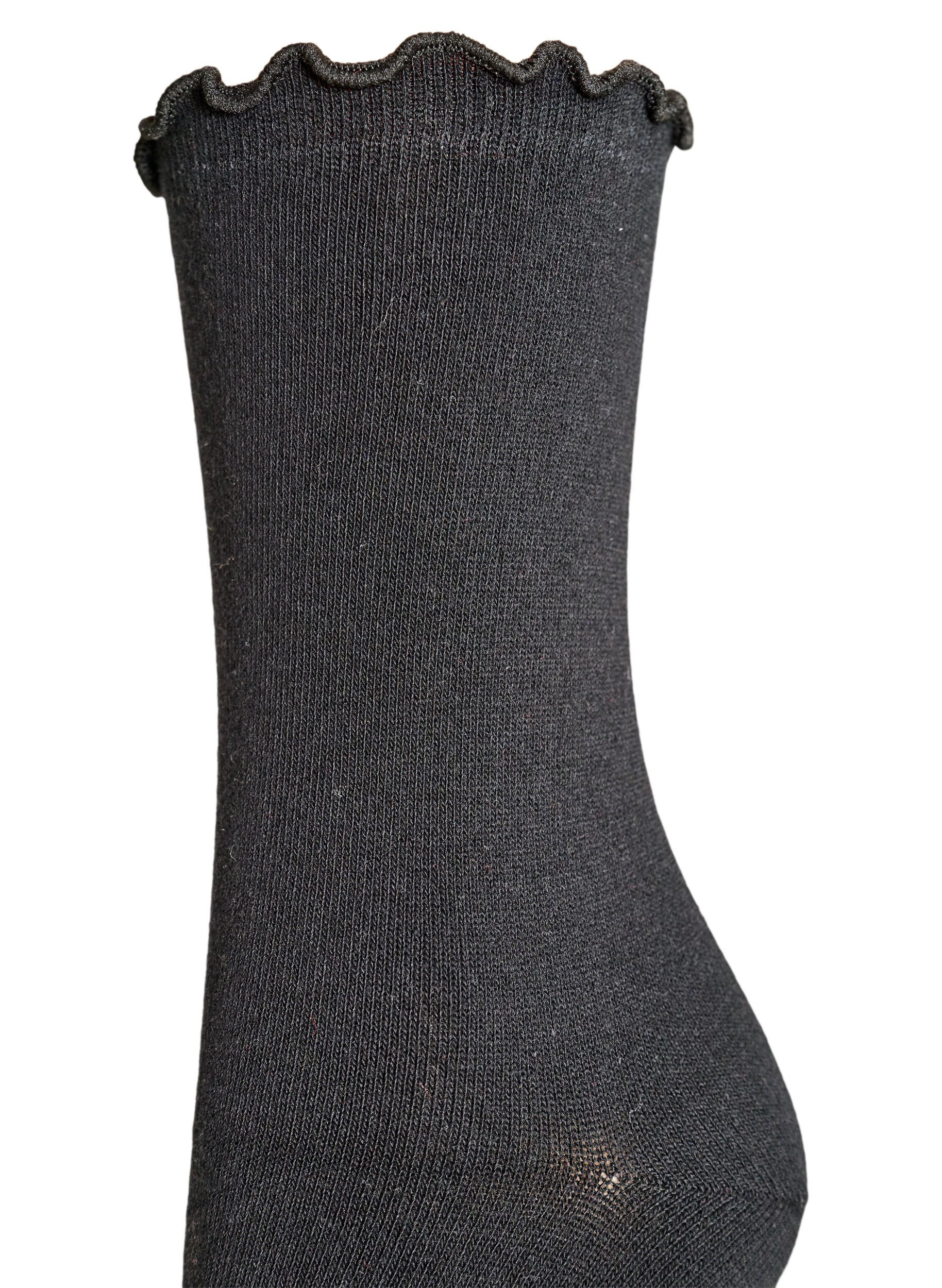 ZizziChaussettes en coton avec bord ondul&eacute;, Noir, Packshot image number 2