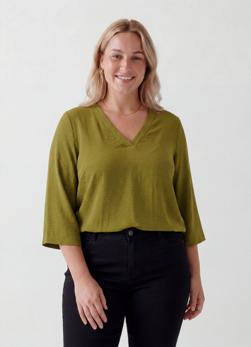 Bluse mit 3/4-&Auml;rmeln, Gr&uuml;n, Model image number 0
