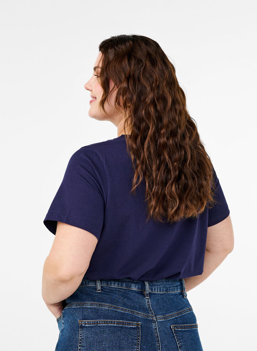 T-shirt en coton avec motif de texte, Evening Blue w. 58, Model image number 1