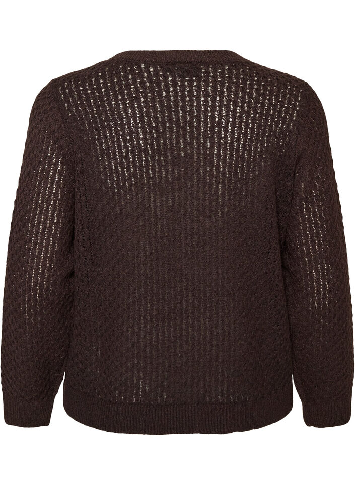 Strickbluse mit strukturiertem Lochmuster, Braun, Packshot image number 1