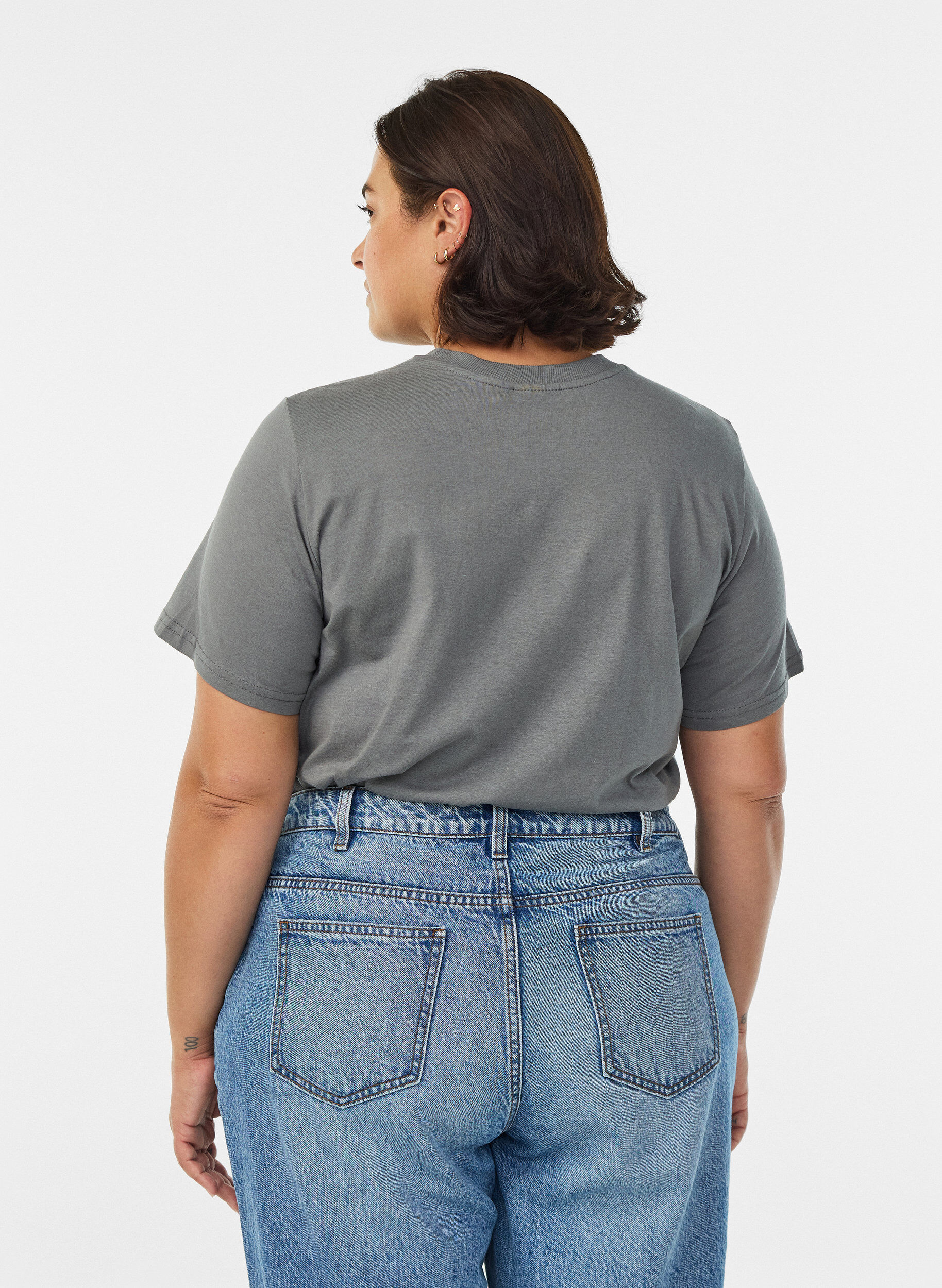 ZizziT-shirt basique en coton &agrave; col rond, Gris, Model image number 2
