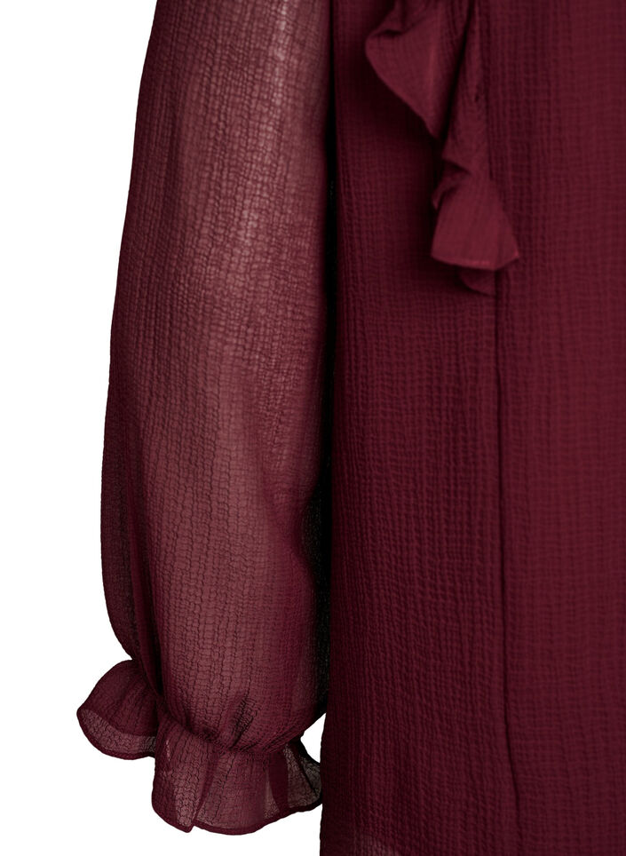 Transparente Bluse mit R&uuml;schen und Bindeband, Rot, Packshot image number 3