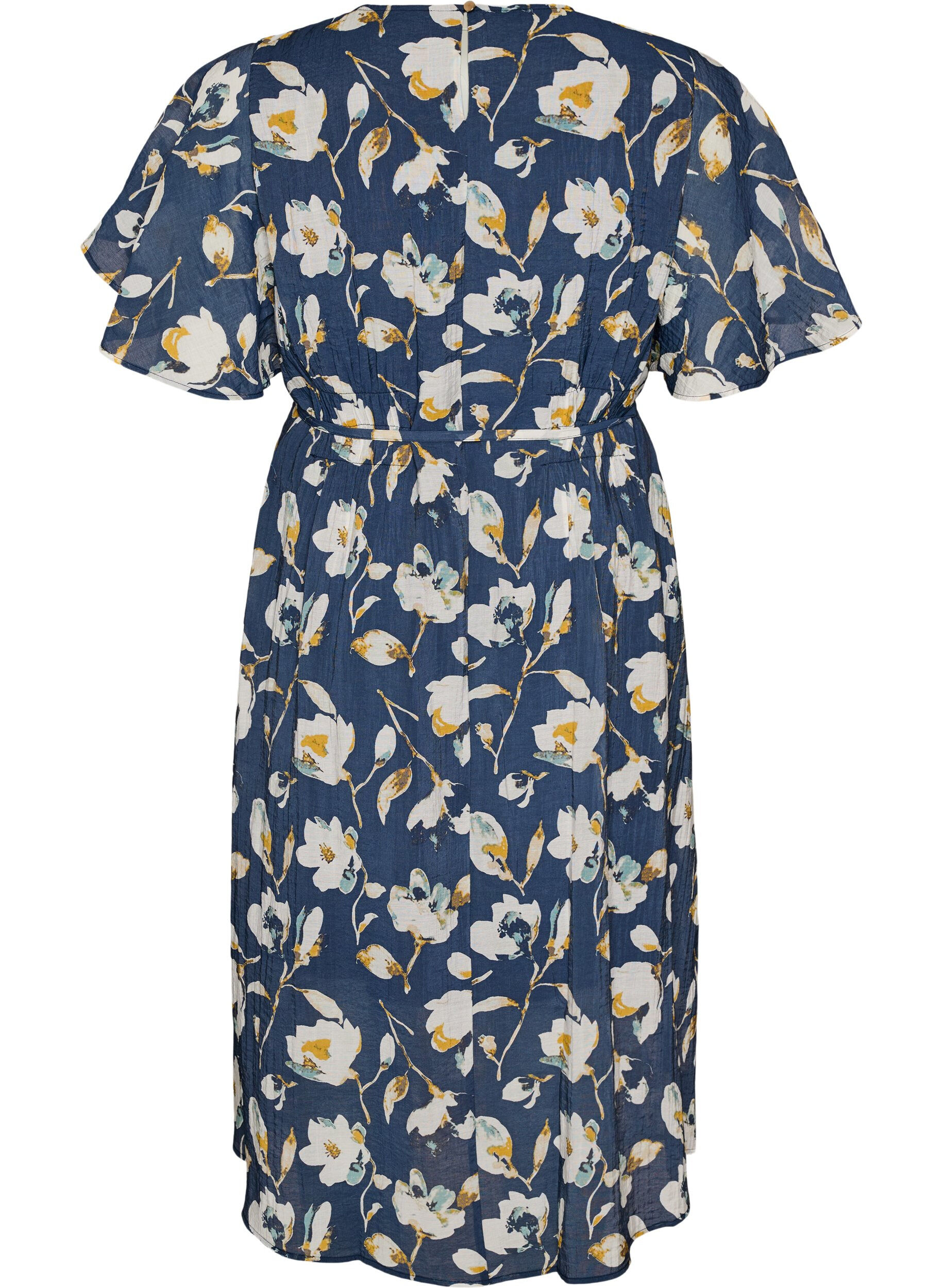 ZizziRobe longue avec manches papillon et taille &agrave; nouer, Bleu, Packshot image number 1