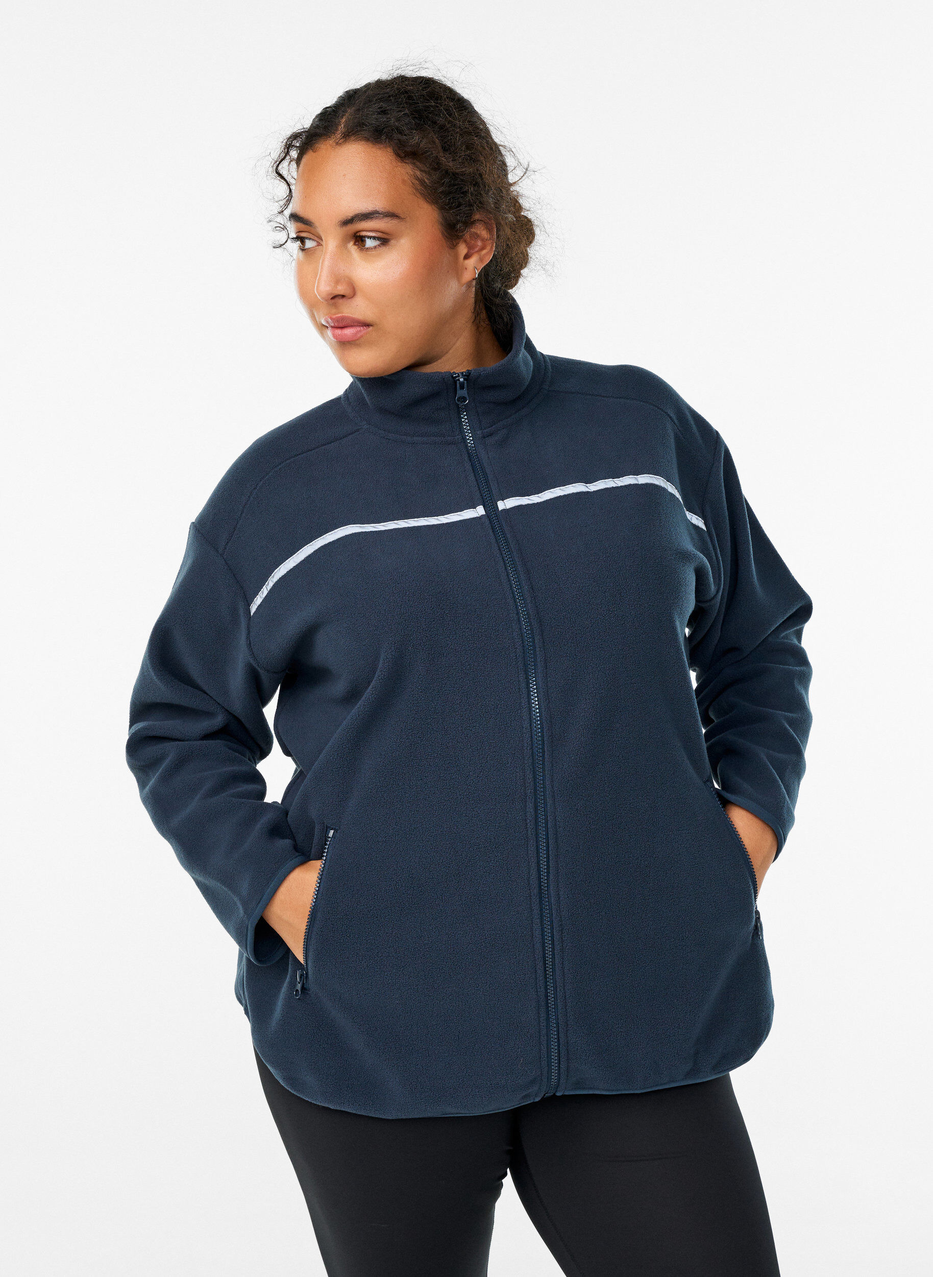 Veste polaire zipp&eacute;e avec bandes r&eacute;fl&eacute;chissantes, Bleu, Model