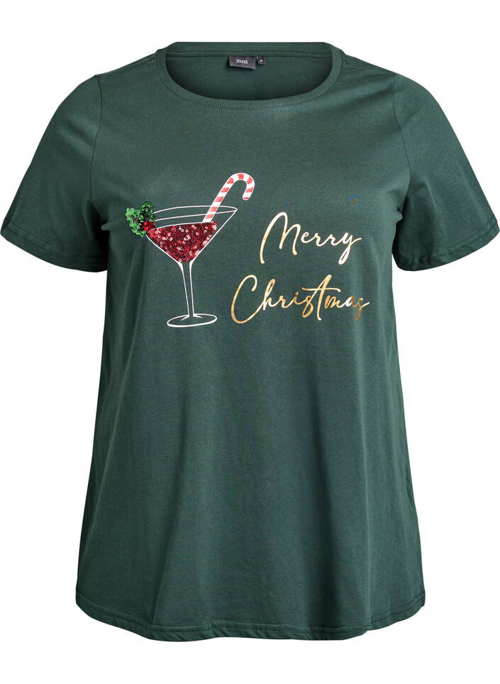 T-shirt de No&euml;l en coton bio, Vert fonc&eacute;, Packshot image number 0