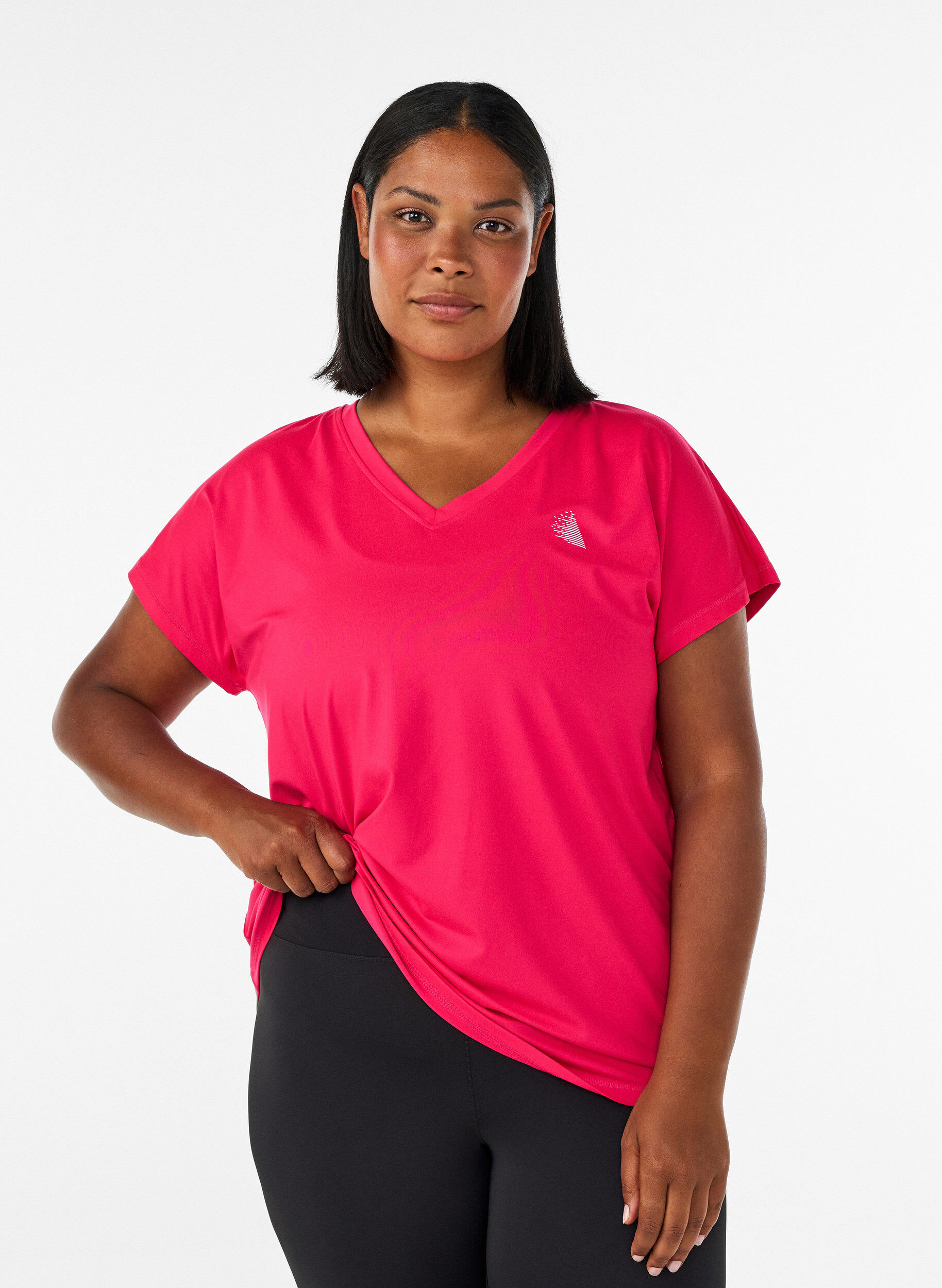 T-shirt d&rsquo;entra&icirc;nement ample avec col en V, Rose, Model
