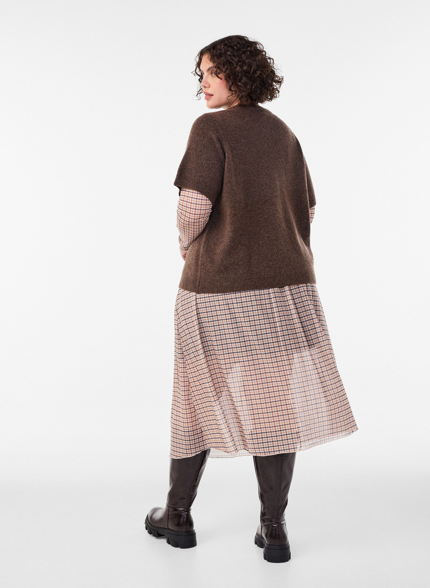 ZizziKarierter Midi-Rock aus Mesh, Beige, Model image number 1
