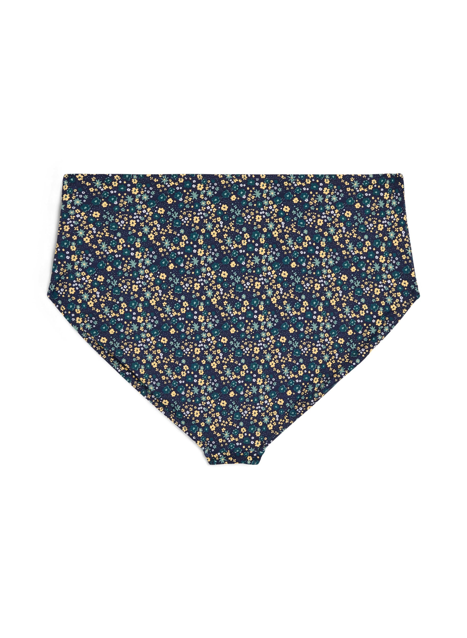 Zizzi Culotte de bikini imprim&eacute;e et taille haute, Vert, Packshot image number 1