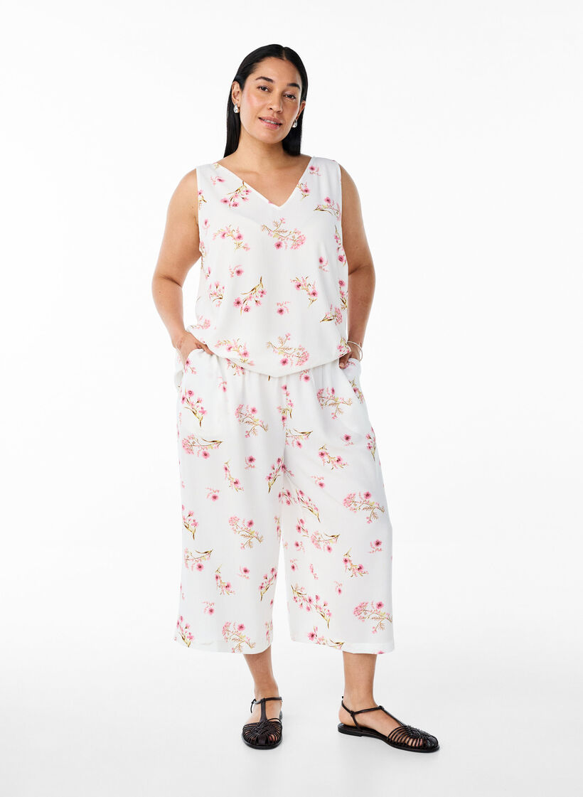Culotte-Hose mit Print, Wei&szlig;, Model image number 0