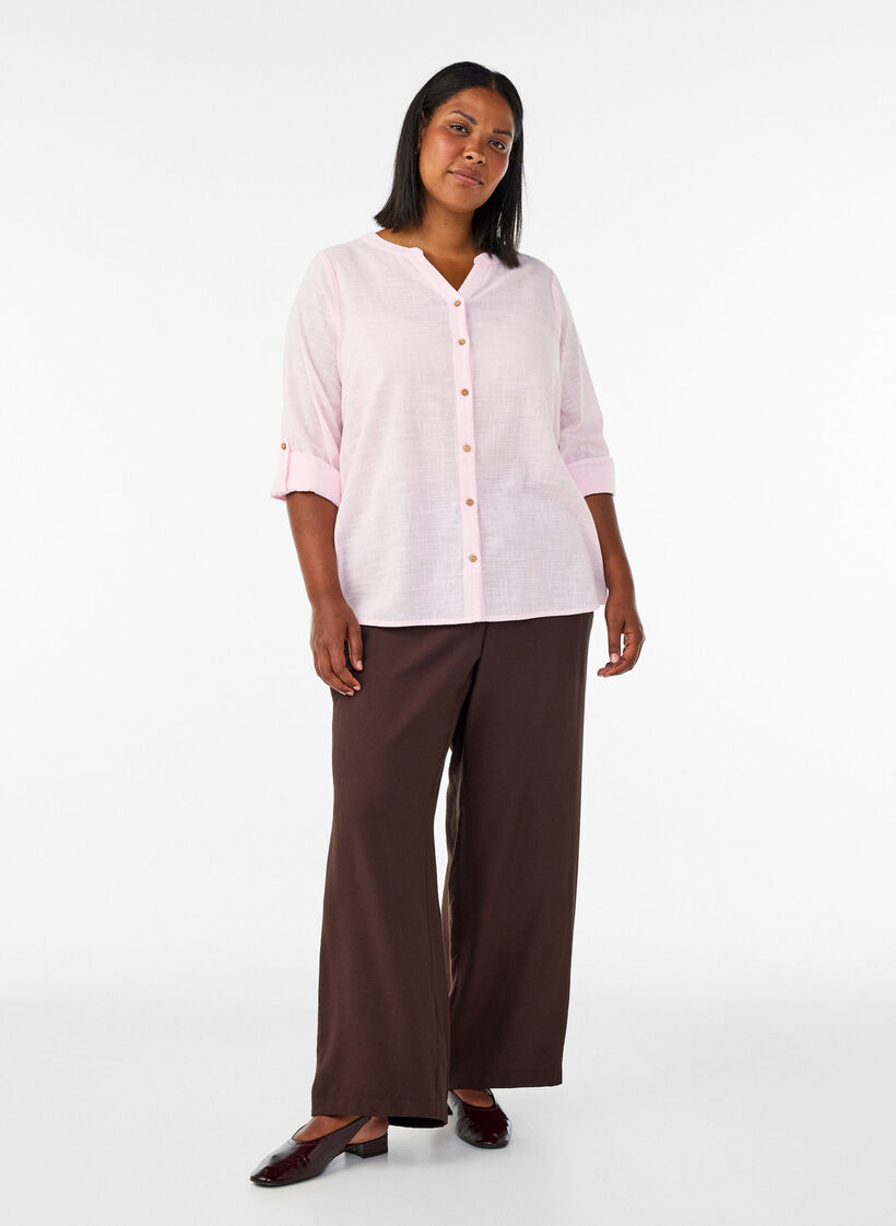 Chemisier en coton avec un col en V, Rose, Model image number 1