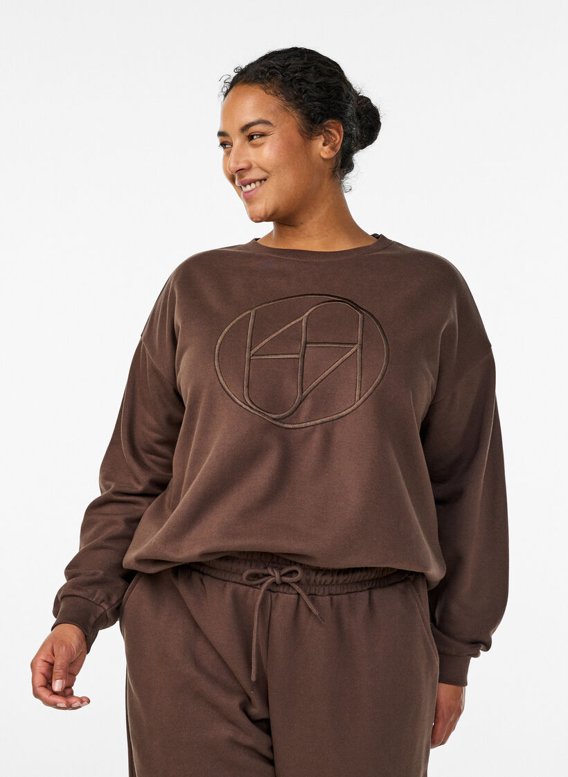 Sweatshirt avec motif, Marron, Model image number 0