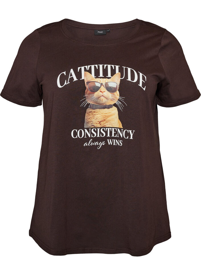 T-shirt en coton avec imprim&eacute; devant, Marron, Packshot image number 0