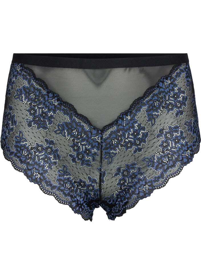 Culotte en dentelle à taille haute, Black w. blue lace, Packshot image number 0
