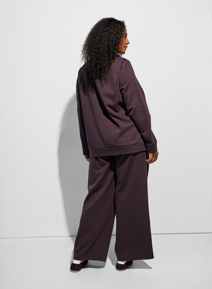 Pantalon de jogging taille haute avec coupe ample, Marron, Model image number 1