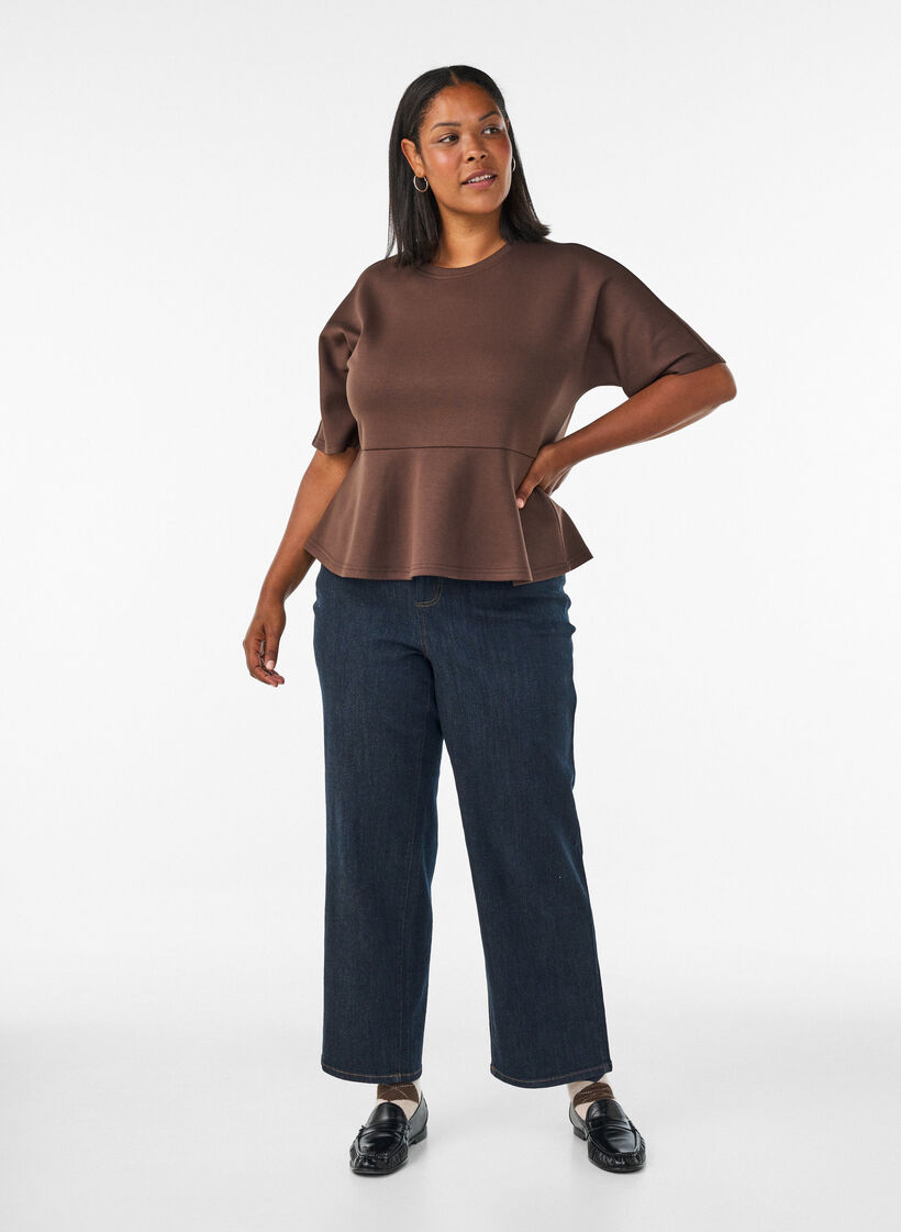 Peplum-Bluse mit ellenbogenlangen &Auml;rmeln, Braun, Model image number 1