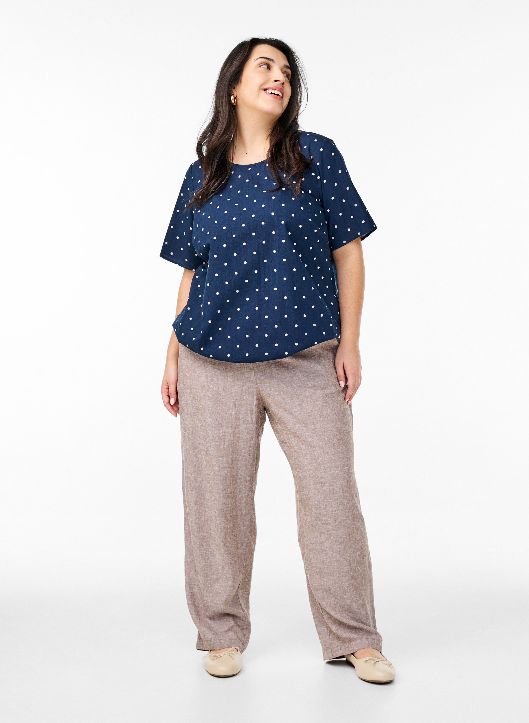 Zizzi Baumwoll-Bluse mit Print und kurzen &Auml;rmeln, Blau, Model image number 1