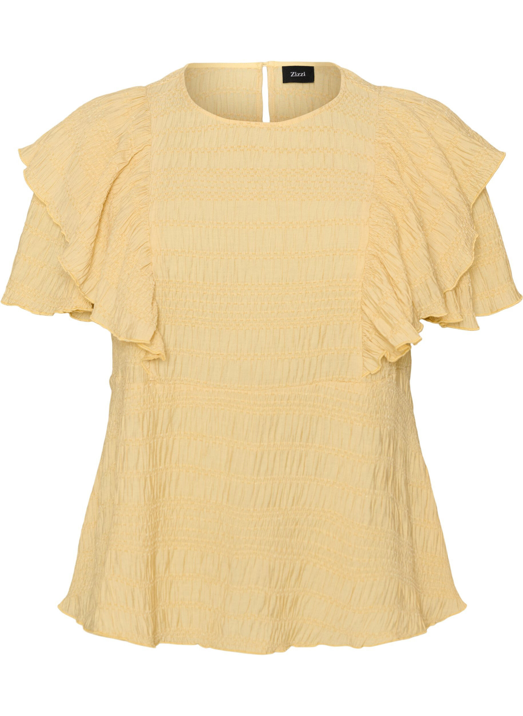 Bluse mit gesmokter Textur und R&uuml;schen&auml;rmeln