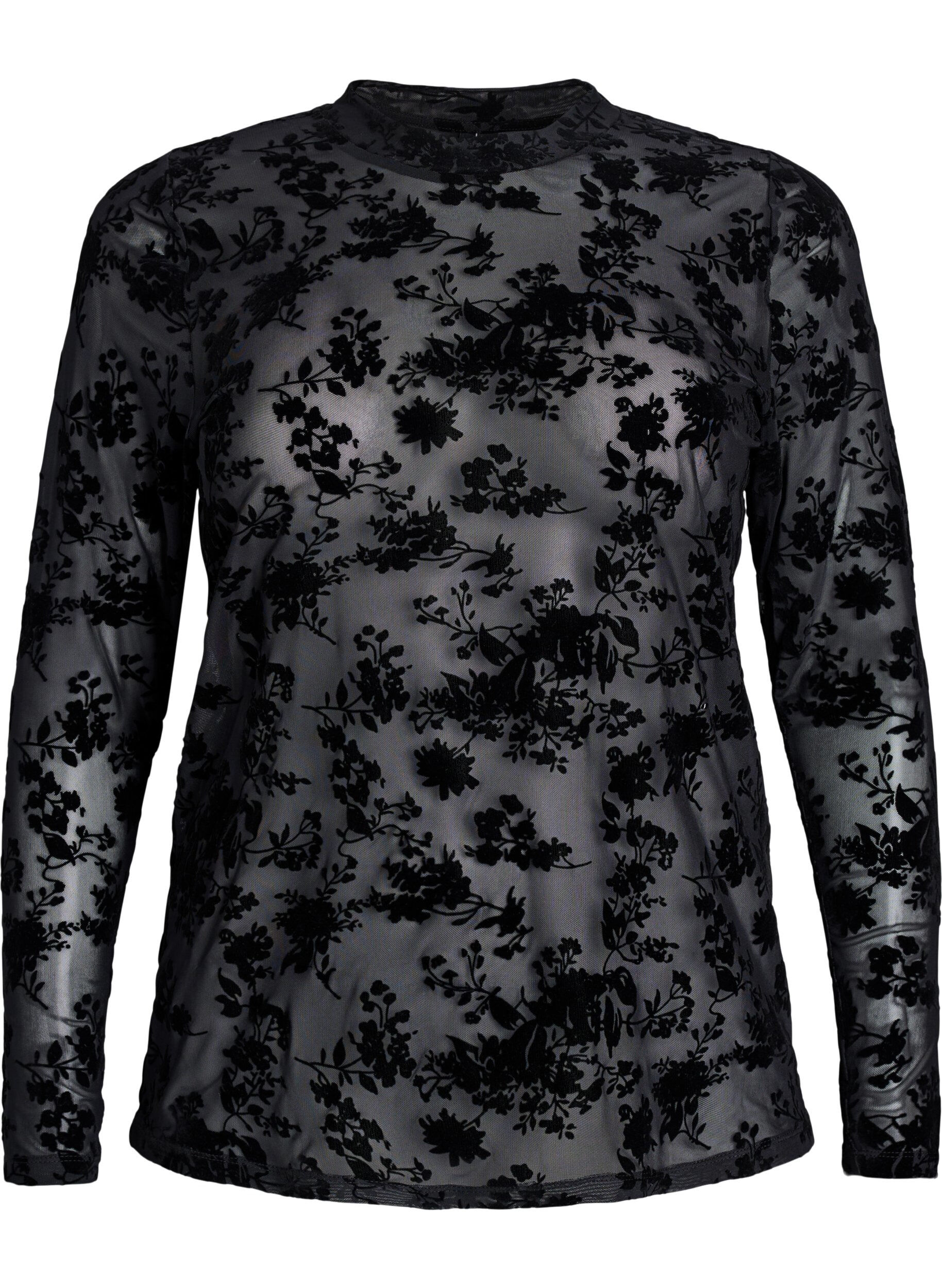 ZizziMeshbluse mit Blumenmuster, Schwarz, Packshot image number 0