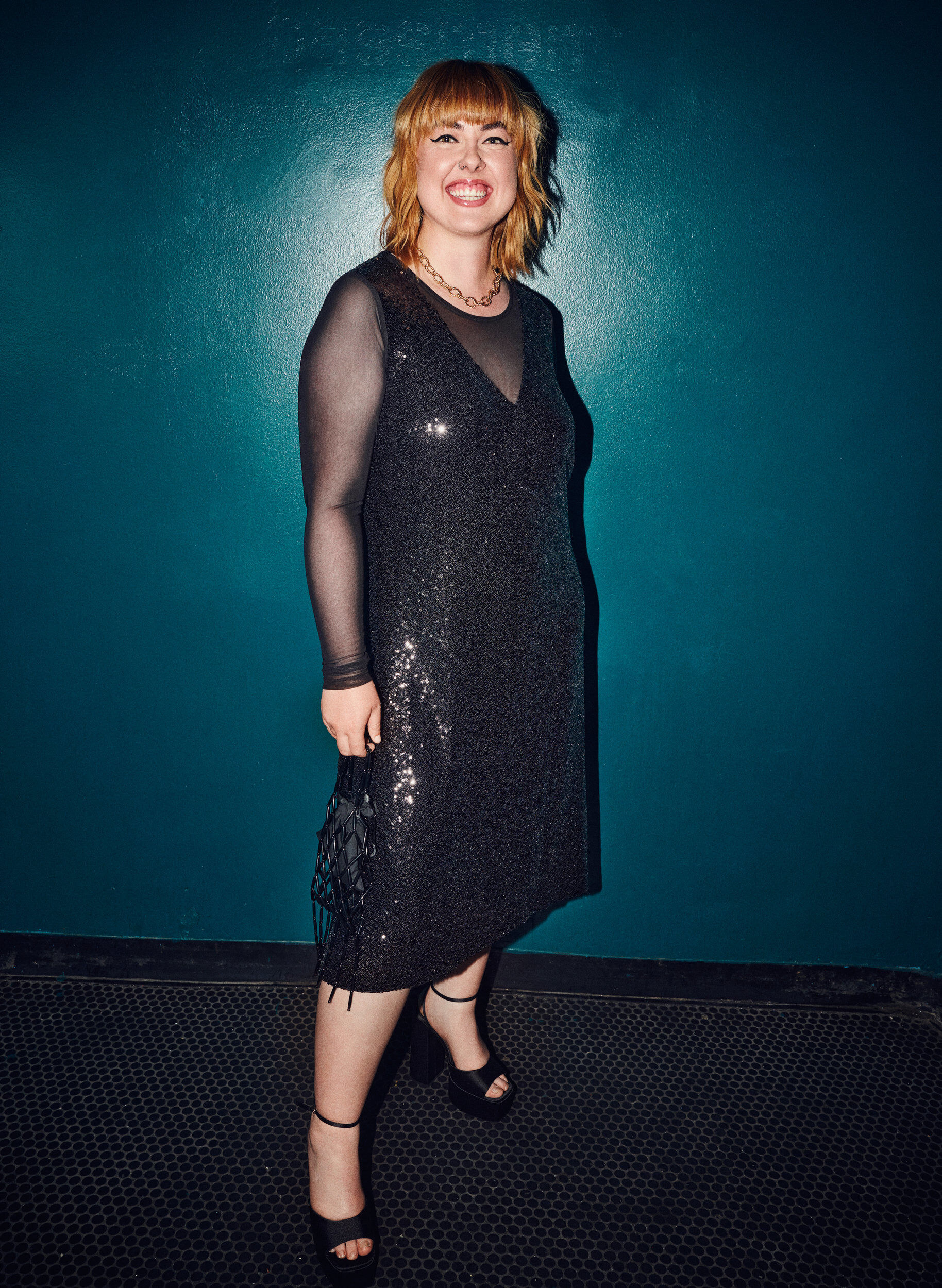 Zizzi A-Linie-Paillettenkleid mit langen &Auml;rmeln, Black, Image image number 0