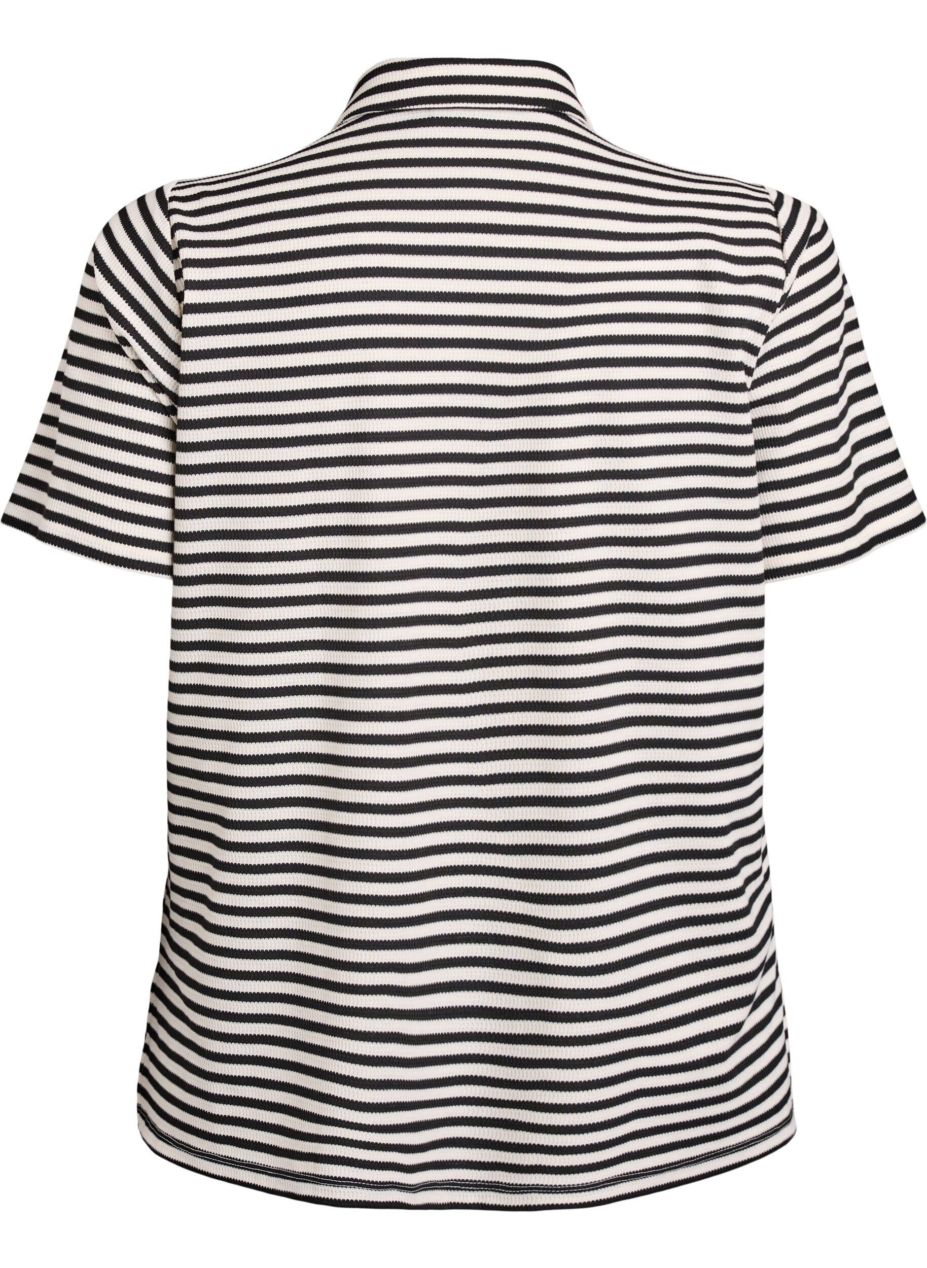 Zizzi Kurz&auml;rmeliges Poloshirt mit Streifen, Schwarz, Packshot image number 1