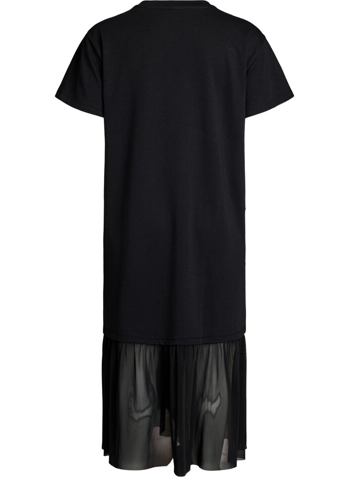 Robe t-shirt avec un ourlet en maille transparente, Noir, Packshot image number 1